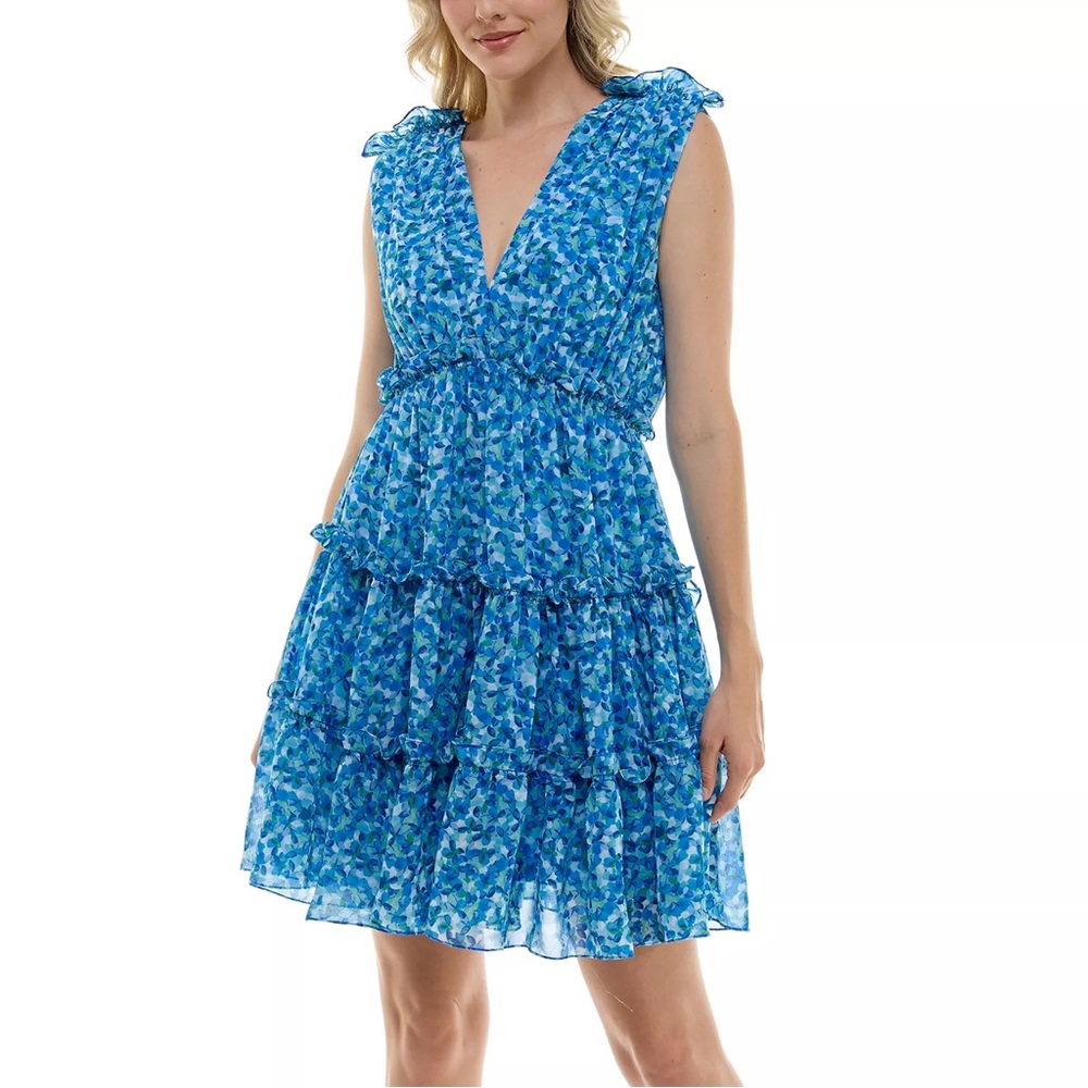 Taylor printed Emilia chiffon Blue Floral Sleeveless Dress